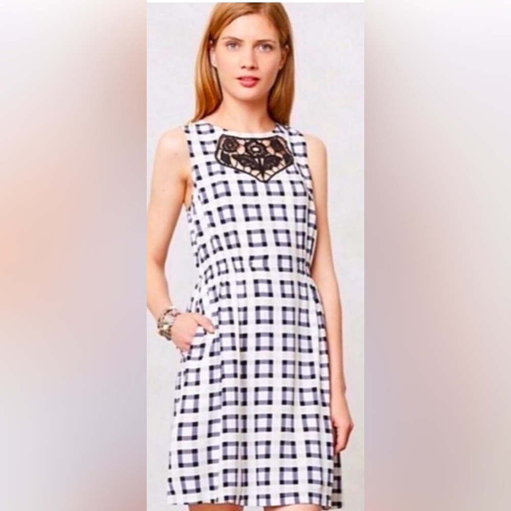 Anthropologie I Lilka Tattersall Sleeveless White & Lavender Plaid Mini Dress